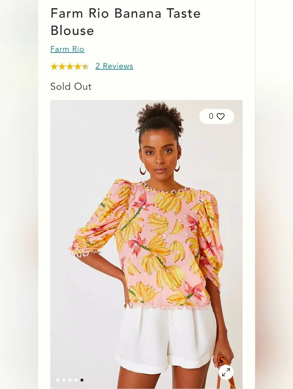 FARM Rio Pink Banana-Print Puff-Sleeve Blouse - XS - Picture 1 of 12